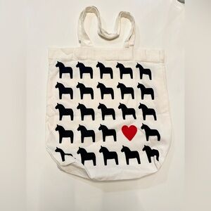 IKEA Canvas Horse Print Shopping Tote Bag, Red Heart